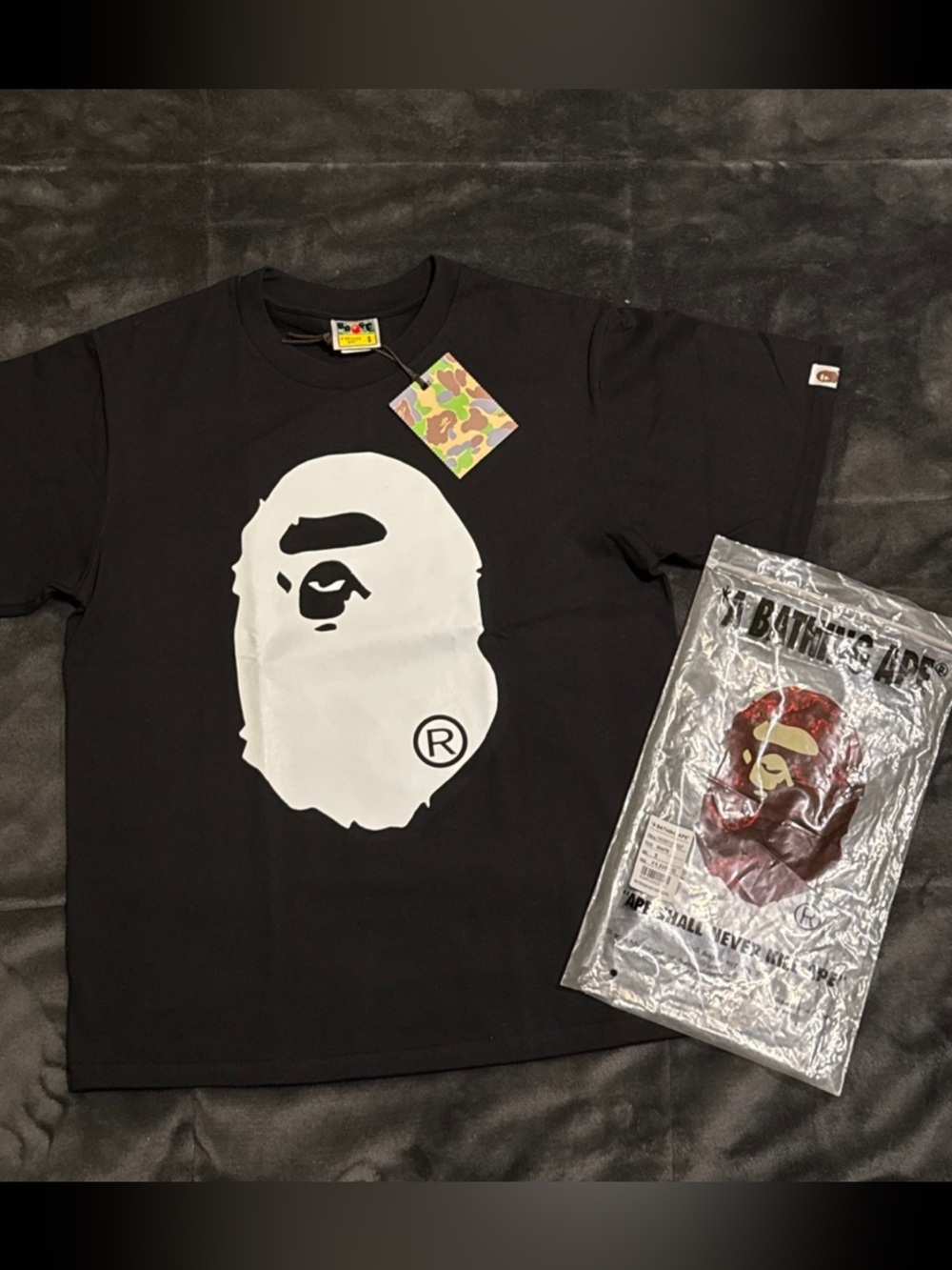 A Bathing Ape Black Short Sleeve Tee with White Graphic